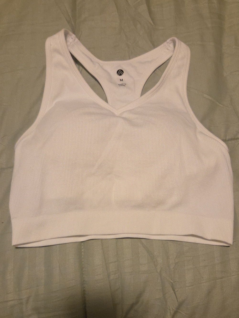 White Ribbed Racerback Sports Bra